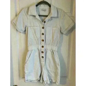 Gianni Bini Tori White Denim Short Sleeve Overall Flight Suit Button Romper XS